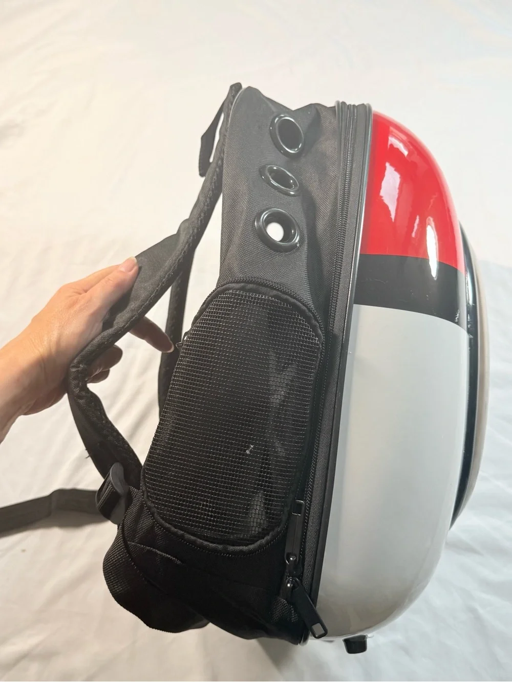 Superhero Pokéball Pet Bubble Backpack Carrier Cat Small Dog Red White